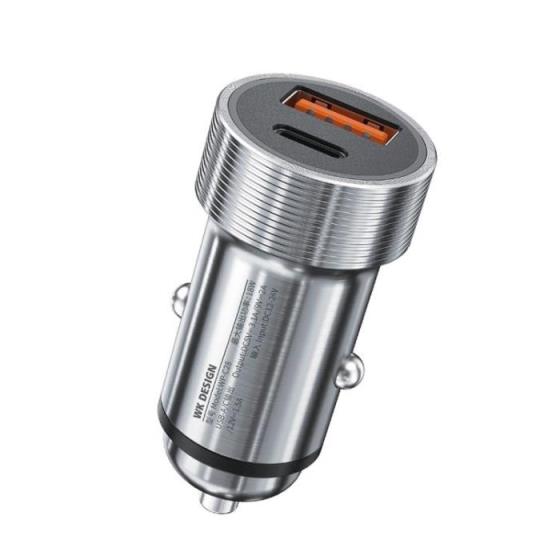 Car Charger WK Dual PD 18W+USB QC3.0 Silver WP-C28