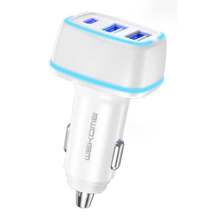 Car Charger WK 38W PD+Dual USB QC3.0+3.0A White WP-C34